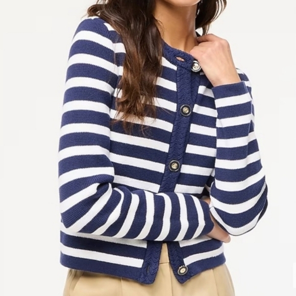 J. Crew Sweaters - NWT J Crew Striped Cotton Blue Lady Jacket Size XL